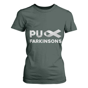 Parkinson's Awareness T Shirt For Women Puck Farkinsons Parkinson's Silver Gray Ribbon TS02 Dark Forest Green Print Your Wear
