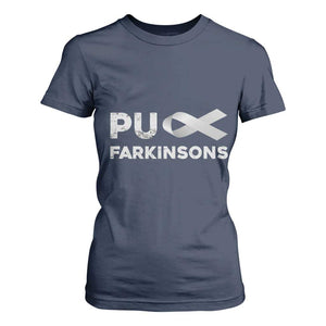 Parkinson's Awareness T Shirt For Women Puck Farkinsons Parkinson's Silver Gray Ribbon TS02 Navy Print Your Wear