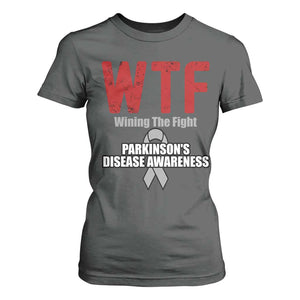 Parkinson's Awareness T Shirt For Women WTF Winning The Fight Gray Ribbon Support Parkinsons Warriror TS02 Dark Heather Print Your Wear