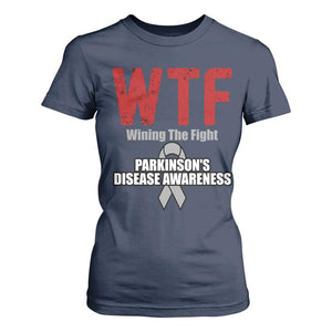 Parkinson's Awareness T Shirt For Women WTF Winning The Fight Gray Ribbon Support Parkinsons Warriror TS02 Navy Print Your Wear