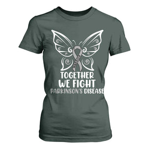 Parkinson's Awareness T Shirt For Women We Fight Together Support Squad Gray Ribbon Butterfly TS02 Dark Forest Green Print Your Wear