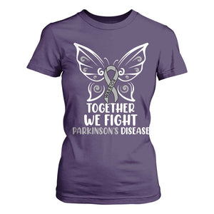 Parkinson's Awareness T Shirt For Women We Fight Together Support Squad Gray Ribbon Butterfly TS02 Purple Print Your Wear