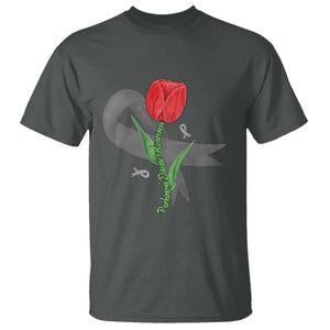 Parkinson's Awareness T Shirt Gray Ribbon Tulips Support Parkinsons Warrior TS02 Dark Heather Print Your Wear