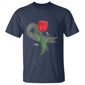 Parkinson's Awareness T Shirt Gray Ribbon Tulips Support Parkinsons Warrior TS02 Navy Print Your Wear
