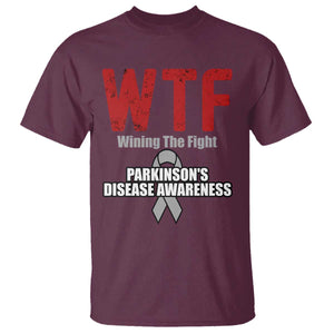 Parkinson's Awareness T Shirt WTF Winning The Fight Gray Ribbon Support Parkinsons Warriror TS02 Maroon Print Your Wear