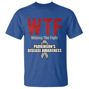 Parkinson's Awareness T Shirt WTF Winning The Fight Gray Ribbon Support Parkinsons Warriror TS02 Royal Blue Print Your Wear