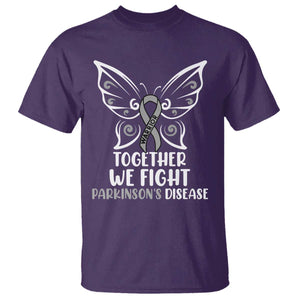 Parkinson's Awareness T Shirt We Fight Together Support Squad Gray Ribbon Butterfly TS02 Purple Print Your Wear