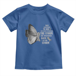 Parkinson's Awareness Toddler T Shirt She Whispered Back I Am The Storm Support Squad TS02 Royal Blue Print Your Wear