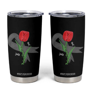 Parkinson's Awareness Tumbler Cup Gray Ribbon Tulips Support Parkinsons Warrior TS02 Black Print Your Wear