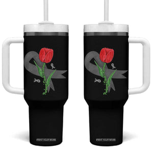 Parkinson's Awareness Tumbler With Handle Gray Ribbon Tulips Support Parkinsons Warrior TS02 One Size: 40 oz Black Print Your Wear