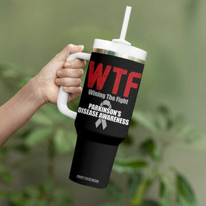 Parkinson's Awareness Tumbler With Handle WTF Winning The Fight Gray Ribbon Support Parkinsons Warriror TS02 Print Your Wear