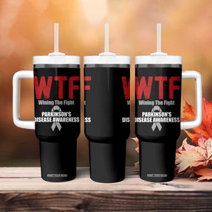 Parkinson's Awareness Tumbler With Handle WTF Winning The Fight Gray Ribbon Support Parkinsons Warriror TS02 Print Your Wear