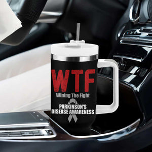 Parkinson's Awareness Tumbler With Handle WTF Winning The Fight Gray Ribbon Support Parkinsons Warriror TS02 Print Your Wear