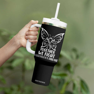 Parkinson's Awareness Tumbler With Handle We Fight Together Support Squad Gray Ribbon Butterfly TS02 Print Your Wear