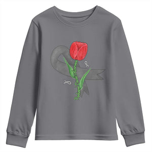 Parkinson's Awareness Youth Sweatshirt Gray Ribbon Tulips Support Parkinsons Warrior TS02 Charcoal Print Your Wear