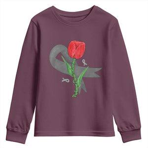 Parkinson's Awareness Youth Sweatshirt Gray Ribbon Tulips Support Parkinsons Warrior TS02 Maroon Print Your Wear