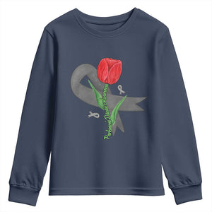Parkinson's Awareness Youth Sweatshirt Gray Ribbon Tulips Support Parkinsons Warrior TS02 Navy Print Your Wear