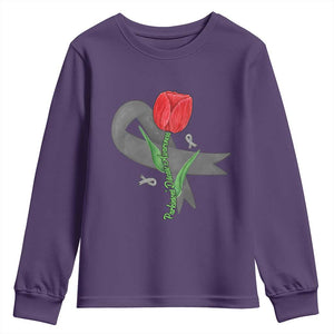 Parkinson's Awareness Youth Sweatshirt Gray Ribbon Tulips Support Parkinsons Warrior TS02 Purple Print Your Wear