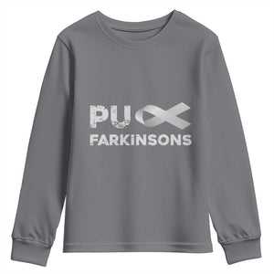 Parkinson's Awareness Youth Sweatshirt Puck Farkinsons Parkinson's Silver Gray Ribbon TS02 Charcoal Print Your Wear