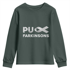 Parkinson's Awareness Youth Sweatshirt Puck Farkinsons Parkinson's Silver Gray Ribbon TS02 Dark Forest Green Print Your Wear
