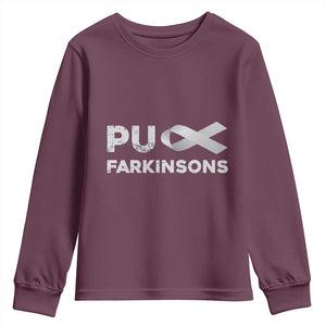 Parkinson's Awareness Youth Sweatshirt Puck Farkinsons Parkinson's Silver Gray Ribbon TS02 Maroon Print Your Wear