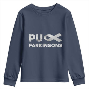 Parkinson's Awareness Youth Sweatshirt Puck Farkinsons Parkinson's Silver Gray Ribbon TS02 Navy Print Your Wear