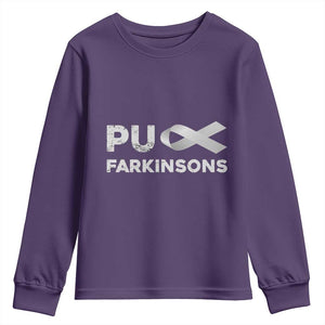 Parkinson's Awareness Youth Sweatshirt Puck Farkinsons Parkinson's Silver Gray Ribbon TS02 Purple Print Your Wear