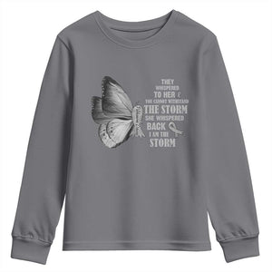 Parkinson's Awareness Youth Sweatshirt She Whispered Back I Am The Storm Support Squad TS02 Charcoal Print Your Wear