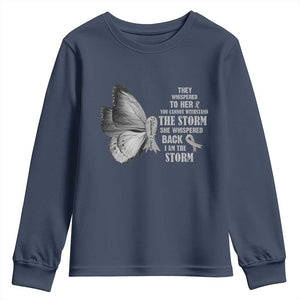 Parkinson's Awareness Youth Sweatshirt She Whispered Back I Am The Storm Support Squad TS02 Navy Print Your Wear