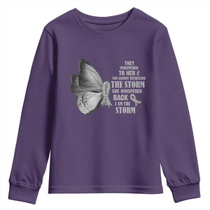 Parkinson's Awareness Youth Sweatshirt She Whispered Back I Am The Storm Support Squad TS02 Purple Print Your Wear