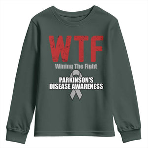 Parkinson's Awareness Youth Sweatshirt WTF Winning The Fight Gray Ribbon Support Parkinsons Warriror TS02 Dark Forest Green Print Your Wear