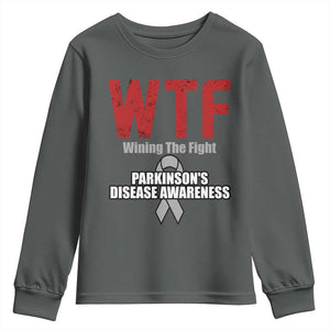 Parkinson's Awareness Youth Sweatshirt WTF Winning The Fight Gray Ribbon Support Parkinsons Warriror TS02 Dark Heather Print Your Wear