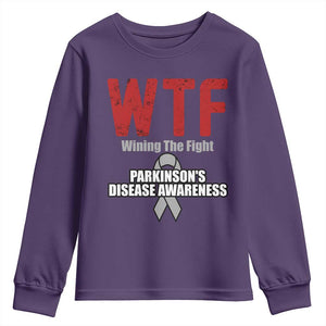 Parkinson's Awareness Youth Sweatshirt WTF Winning The Fight Gray Ribbon Support Parkinsons Warriror TS02 Purple Print Your Wear