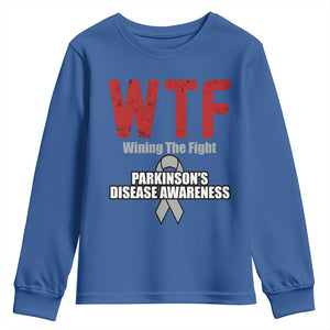 Parkinson's Awareness Youth Sweatshirt WTF Winning The Fight Gray Ribbon Support Parkinsons Warriror TS02 Royal Blue Print Your Wear