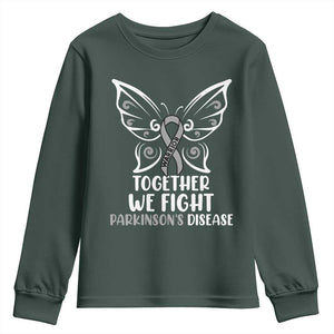 Parkinson's Awareness Youth Sweatshirt We Fight Together Support Squad Gray Ribbon Butterfly TS02 Dark Forest Green Print Your Wear