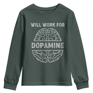 Parkinson's Awareness Youth Sweatshirt Work For Dopamine Parkinsons Warrior Support TS02 Dark Forest Green Print Your Wear