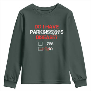 Parkinson's Awareness Youth Sweatshirt Yes No Warrior Survivor Support TS02 Dark Forest Green Print Your Wear