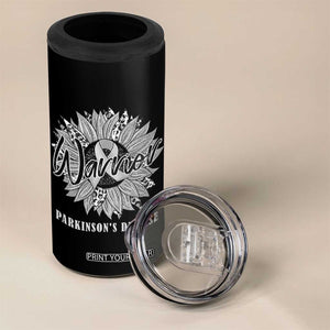 Parkinson's Warrior 4 in 1 Can Cooler Tumbler Silver Ribbon Sunflower Support Awareness TS02 Print Your Wear