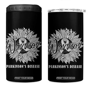 Parkinson's Warrior 4 in 1 Can Cooler Tumbler Silver Ribbon Sunflower Support Awareness TS02 One Size: 16 oz Black Print Your Wear