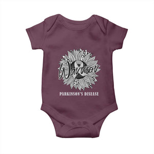 Parkinson's Warrior Baby Onesie Silver Ribbon Sunflower Support Awareness TS02 Maroon Print Your Wear