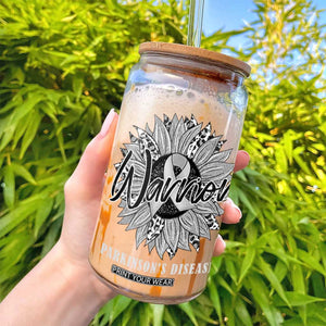 Parkinson's Warrior Glass Can Silver Ribbon Sunflower Support Awareness TS02 Print Your Wear