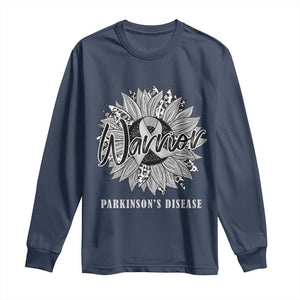 Parkinson's Warrior Long Sleeve Shirt Silver Ribbon Sunflower Support Awareness TS02 Navy Print Your Wear