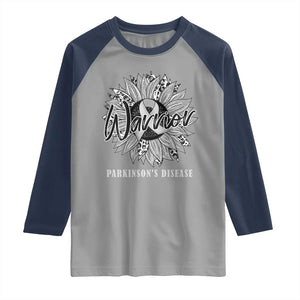 Parkinson's Warrior Raglan Shirt Silver Ribbon Sunflower Support Awareness TS02 Sport Gray Navy Print Your Wear
