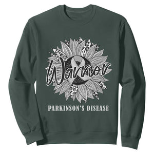 Parkinson's Warrior Sweatshirt Silver Ribbon Sunflower Support Awareness TS02 Dark Forest Green Print Your Wear