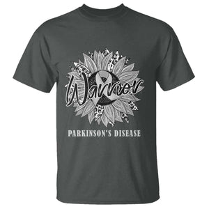 Parkinson's Warrior T Shirt Silver Ribbon Sunflower Support Awareness TS02 Dark Heather Print Your Wear