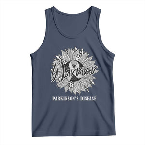 Parkinson's Warrior Tank Top Silver Ribbon Sunflower Support Awareness TS02 Navy Print Your Wear
