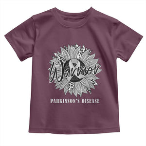 Parkinson's Warrior Toddler T Shirt Silver Ribbon Sunflower Support Awareness TS02 Maroon Print Your Wear