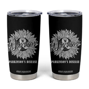 Parkinson's Warrior Tumbler Cup Silver Ribbon Sunflower Support Awareness TS02 Black Print Your Wear