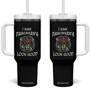 Parkinson's Warrior Tumbler With Handle I Make Parkinsons Look Good Tulip TS02 One Size: 40 oz Black Print Your Wear