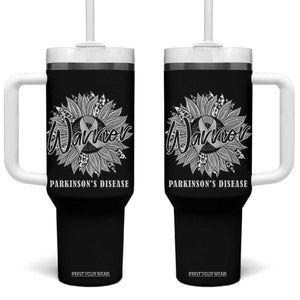 Parkinson's Warrior Tumbler With Handle Silver Ribbon Sunflower Support Awareness TS02 One Size: 40 oz Black Print Your Wear